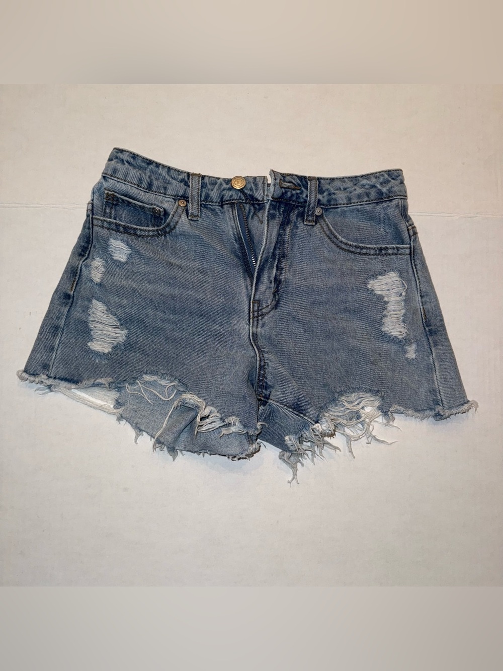 Habitual Distressed Frayed Hem Denim Shorts - Blue